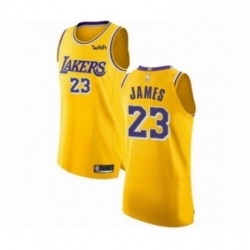 Mens Los Angeles Lakers 23 LeBron James Authentic Gold Basketball Jerseys Icon Editionon 