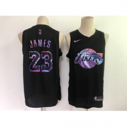 Men's Los Angeles Lakers #23 LeBron James Black Iridescent Holographic 2021 Jersey