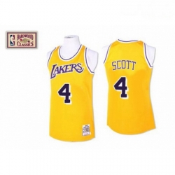 Mens Mitchell and Ness Los Angeles Lakers 4 Byron Scott Swingman Gold Throwback NBA Jersey