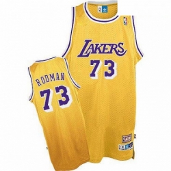 Mens Mitchell and Ness Los Angeles Lakers 73 Dennis Rodman Authentic Gold Throwback NBA Jersey