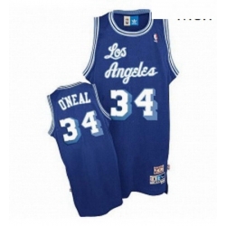 Mens Nike Los Angeles Lakers 34 Shaquille ONeal Authentic Blue Throwback NBA Jersey