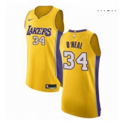 Mens Nike Los Angeles Lakers 34 Shaquille ONeal Authentic Gold Home NBA Jersey Icon Edition