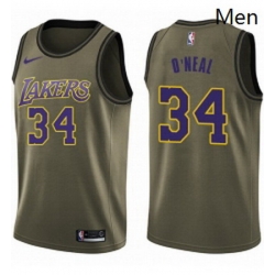 Mens Nike Los Angeles Lakers 34 Shaquille ONeal Swingman Green Salute to Service NBA Jersey