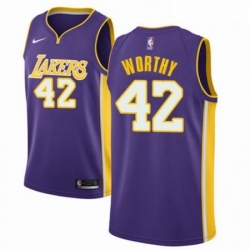 Mens Nike Los Angeles Lakers 42 James Worthy Authentic Purple NBA Jersey Icon Edition