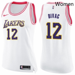 Womens Nike Los Angeles Lakers 12 Vlade Divac Swingman WhitePink Fashion NBA Jersey