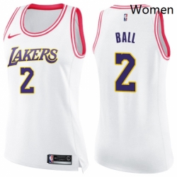 Womens Nike Los Angeles Lakers 2 Lonzo Ball Swingman WhitePink Fashion NBA Jersey