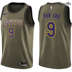 Youth Nike Los Angeles Lakers 9 Nick Van Exel Swingman Green Salute to Service NBA Jersey 