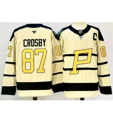 Men Pittsburgh Penguins 87 Sidney Crosby Cream 2024 25 With C Patch Winter Classic Stitched Hockey Jersey