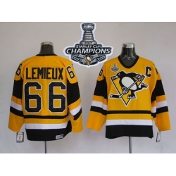 Mitchell 26Ness Penguins #66 Mario Lemieux Yellow 2017 Stanley Cup Finals Champions Stitched NHL Jersey