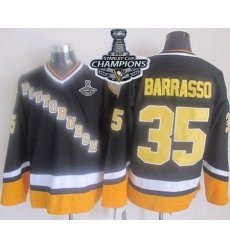 Penguins #35 Tom Barrasso Black Yellow CCM Throwback 2017 Stanley Cup Finals Champions Stitched NHL Jersey