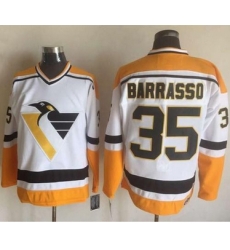 Penguins #35 Tom Barrasso WhiteYellow CCM Throwback Stitched NHL Jersey