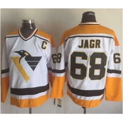 Penguins #68 Jaromir Jagr WhiteYellow CCM Throwback Stitched NHL Jersey