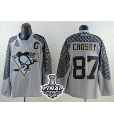 Penguins #87 Sidney Crosby Charcoal Cross Check Fashion 2017 Stanley Cup Final Patch Stitched NHL Jersey