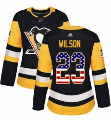 Womens Adidas Pittsburgh Penguins 23 Scott Wilson Authentic Black USA Flag Fashion NHL Jersey 