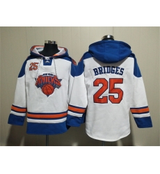 Men New Yok Knicks 25 Mikal Bridges White Lace Up Pullover Hoodie Men New Yok Knicks 25 Mikal Bridges White Lace Up Pullover Hoodie