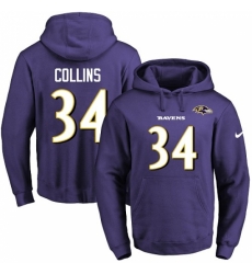 NFL Mens Nike Baltimore Ravens 34 Alex Collins Purple Name Number Pullover Hoodie