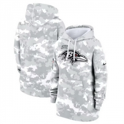 Women Baltimore Ravens 2024 Arctic Camo Salute To Service Club Fleece Pullover Hoodie