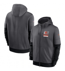 Men Cleveland Browns New 2020 Nike Gray Black Fan Gear Mascot Performance Full Zip Hoodie