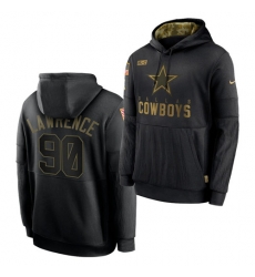 Men Dallas Cowboys 90 DeMarcus Lawrence 2020 Salute To Service Black Sideline Performance Pullover Hoodie