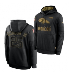 Men Denver Broncos 25 Melvin Gordon III 2020 Salute To Service Black Sideline Performance Pullover Hoodie