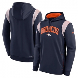 Men Denver Broncos Navy Sideline Stack Performance Pullover Hoodie 001