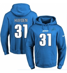 NFL Mens Nike Detroit Lions 31 DJ Hayden Blue Name Number Pullover Hoodie