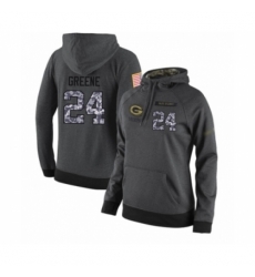 Football Womens Green Bay Packers 24 Raven Greene Stitched Black Anthracite Salute to Service Player Performance Hoodie