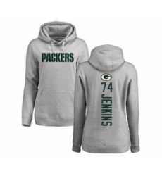 Football Womens Green Bay Packers 74 Elgton Jenkins Ash Backer Hoodie