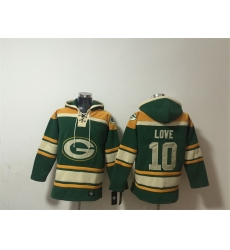 Men Green Bay Packers  10 Jordan Love Green Lace Up Pullover Hoodie