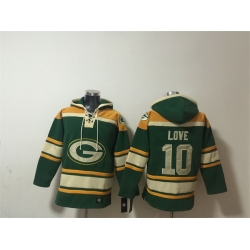 Men Green Bay Packers  10 Jordan Love Green Lace Up Pullover Hoodie