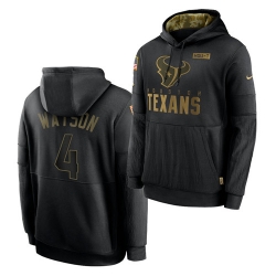 Men Houston Texans 4 Deshaun Watson 2020 Salute To Service Black Sideline Performance Pullover Hoodie