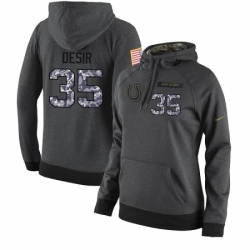 NFL Womens Nike Indianapolis Colts 35 Pierre Desir Stitched Black Anthracite Salute to Service Player Performance Hoodie