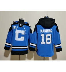 Men Indianapolis Colts 18 Peyton Manning Blue Ageless Must Have Lace Up Pullover Hoodie