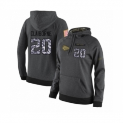 Football Womens Kansas City Chiefs 20 Morris Claiborne Stitched Black Anthracite Salute to Service Player Performance Hoodie