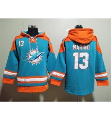 Men Miami Dolphins 13 Dan Marino Aqua Lace Up Pullover Hoodie