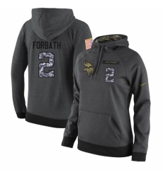 NFL Womens Nike Minnesota Vikings 2 Kai Forbath Stitched Black Anthracite Salute to Service Player Performance Hoodie