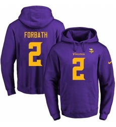 NFL Mens Nike Minnesota Vikings 2 Kai Forbath PurpleGold No Name Number Pullover Hoodie