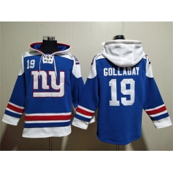 Men New York Giants 19 Kenny Golladay Blue Lace Up Pullover Hoodie