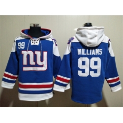 Men New York Giants 99 Leonard Williams Blue Lace Up Pullover Hoodie