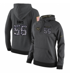 NFL Womens Nike New York Jets 56 DeMario Davis Stitched Black Anthracite Salute to Service Player Performance Hoodie