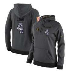 NFL Womens Nike Oakland Raiders 4 Derek Carr Stitched Black Anthracite Salute to Service Player Performance Hoodie