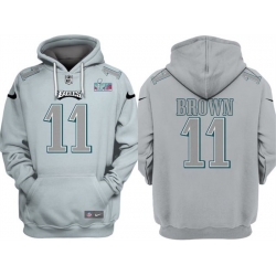 Men Philadelphia Eagles 11 A J  Brown Grey Atmosphere Fashion Super Bowl LVII Patch Pullover Hoodie