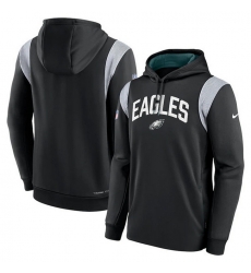 Men Philadelphia Eagles Black Sideline Stack Performance Pullover Hoodie 001