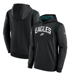 Men Philadelphia Eagles Black Sideline Stack Performance Pullover Hoodie 002