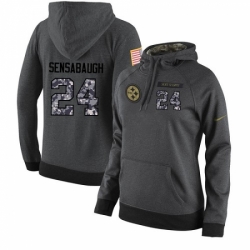 NFL Womens Nike Pittsburgh Steelers 24 Coty Sensabaugh Stitched Black Anthracite Salute to Service Player Performance Hoodie