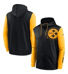 Men Pittsburgh Steelers Black Gold Fan Gear Mascot Performance Full Zip Hoodie