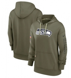 Women Seattle Seahawks 2022 Olive Salute To Service Therma Performance Pullover Hoodie