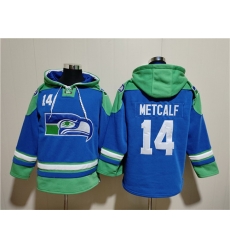 Men Seattle Seahawks 14 DK Metcalf Royal Ageless Must Have Lace Up Pullover Hoodie