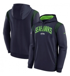 Men Seattle Seahawks College Navy Sideline Stack Performance Pullover Hoodie 001