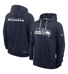 Men Seattle Seahawks Navy Sideline Standard Issue Initial Home Dri FIT Pullover Hoodie Men Seattle Seahawks Navy Sideline Standard Issue Initial Home Dri FIT Pullover Hoodie